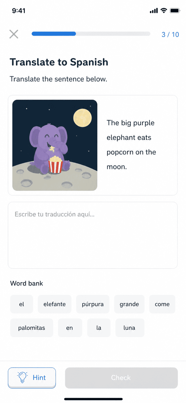 Example of disconnected language learning sentences